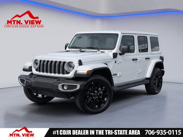 2025 Jeep Wrangler Sahara 4xe in Bright White Clearcoat — front three-quarter view