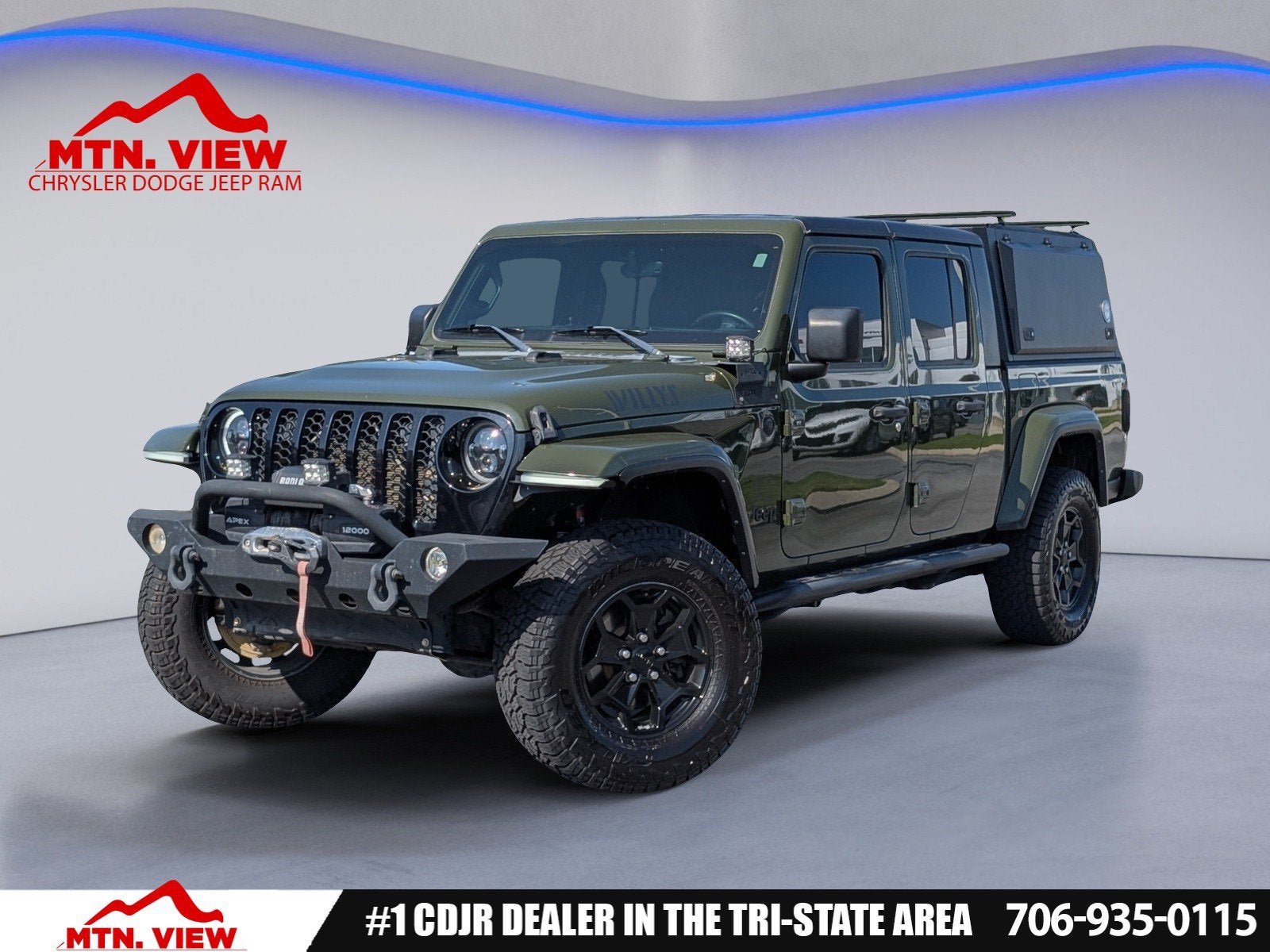 2021 Jeep Gladiator Willys in Sarge Green Clearcoat — front three-quarter view