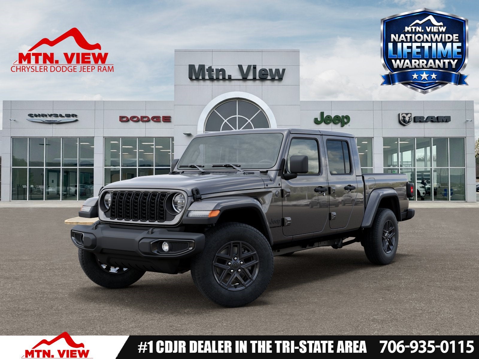 2026 Jeep Gladiator Sport S in Granite Crystal Metallic Clear-Coat Exterior Paint — front three-quarter view