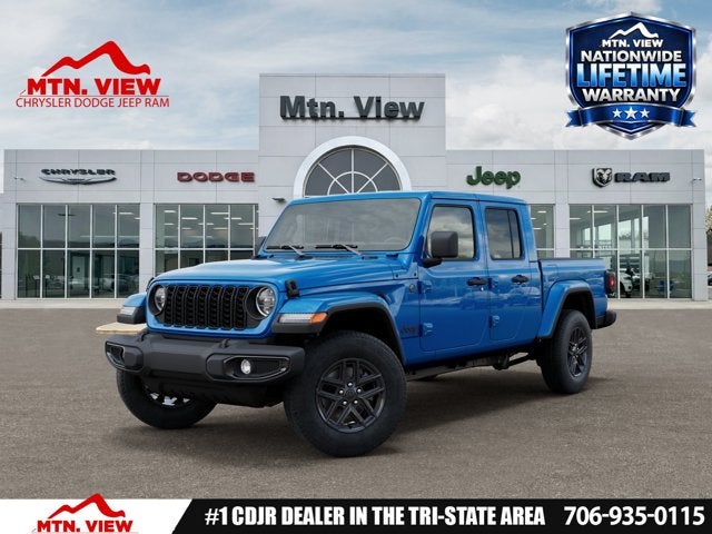 2026 Jeep Gladiator Sport S in Hydro Blue Pearl-Coat Exterior Paint — front three-quarter view