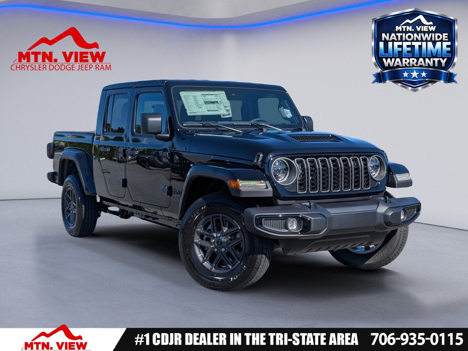 2025 Jeep Gladiator Sport S in Black Clear-Coat Exterior Paint — front three-quarter view