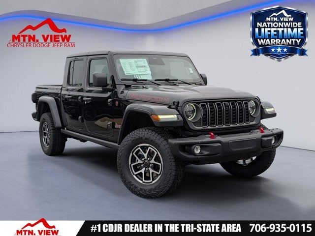 2026 Jeep Gladiator Rubicon X in Black Clear-Coat Exterior Paint — front three-quarter view