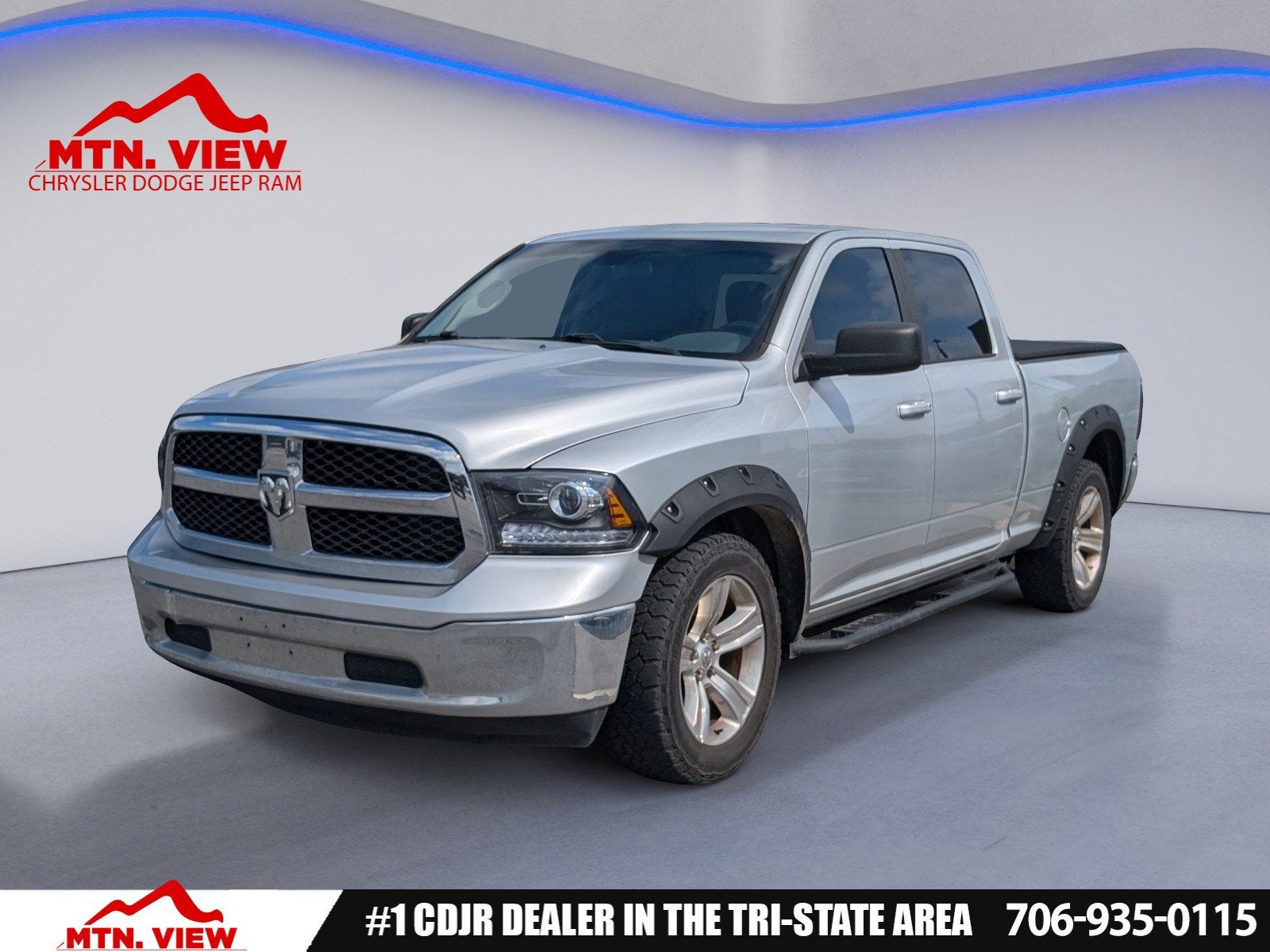 2019 RAM 1500 Classic SLT in Bright Silver Clearcoat Metallic — front three-quarter view