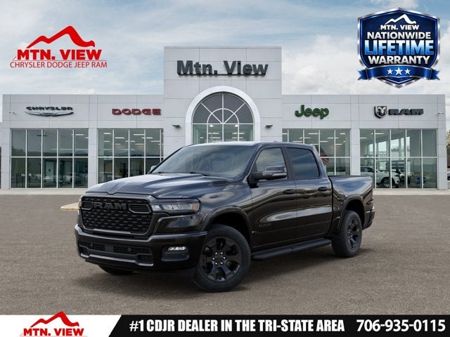 2026 RAM 1500 Lone Star in Diamond Black Crystal Pearl-Coat Exterior Paint — front three-quarter view