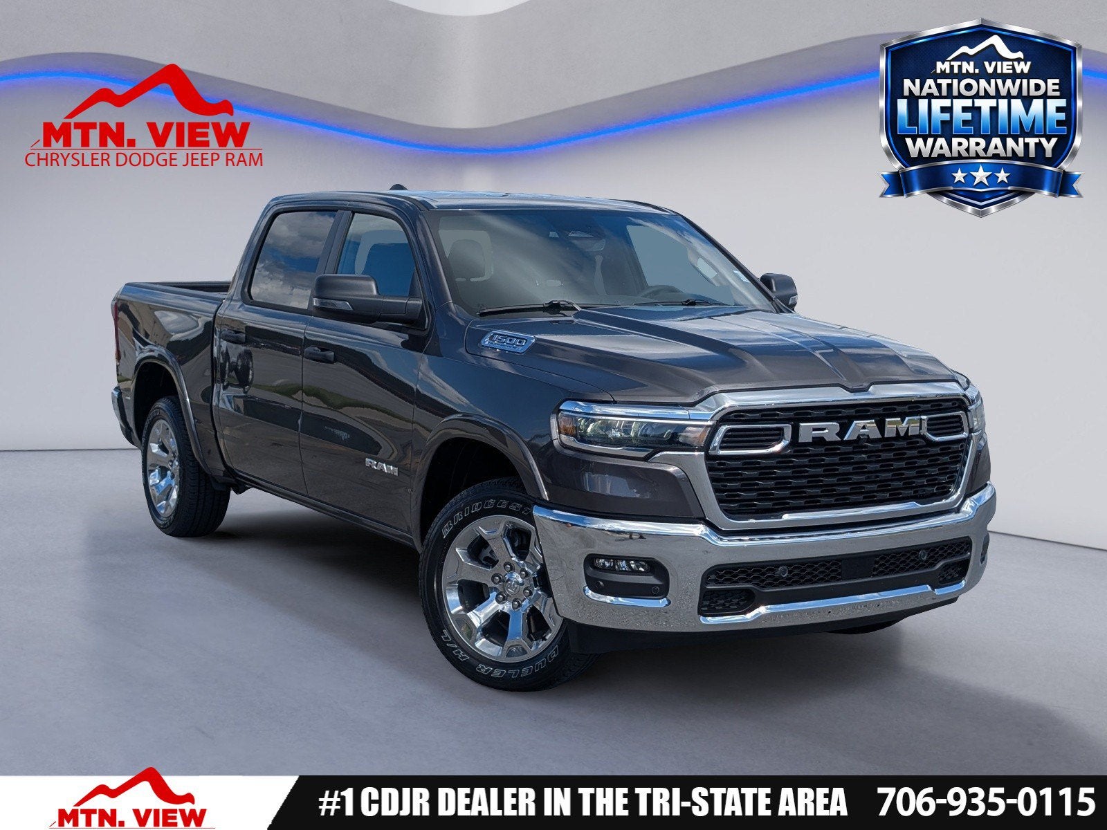 2026 RAM 1500 Big Horn in Granite Crystal Metallic Clear-Coat Exterior Paint — front three-quarter view