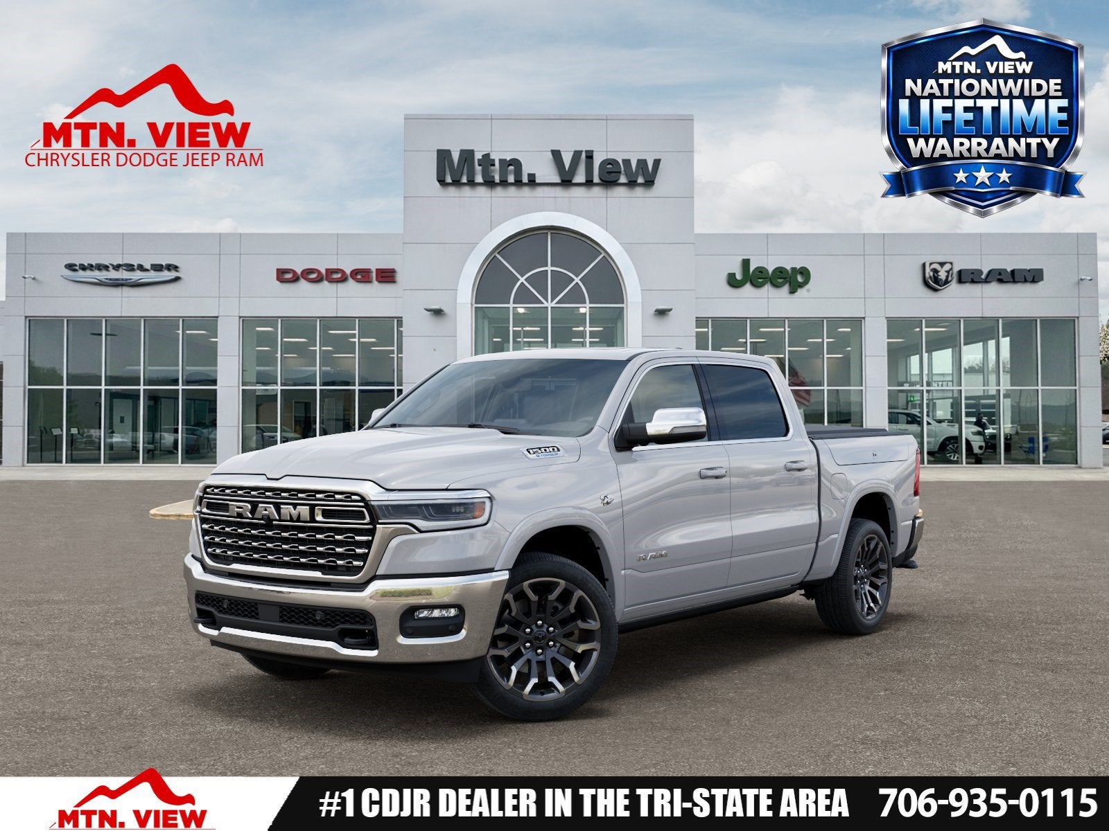 2026 RAM 1500 Longhorn in Ivory White Tri-Coat Pearl-Coat Exterior Paint — front three-quarter view