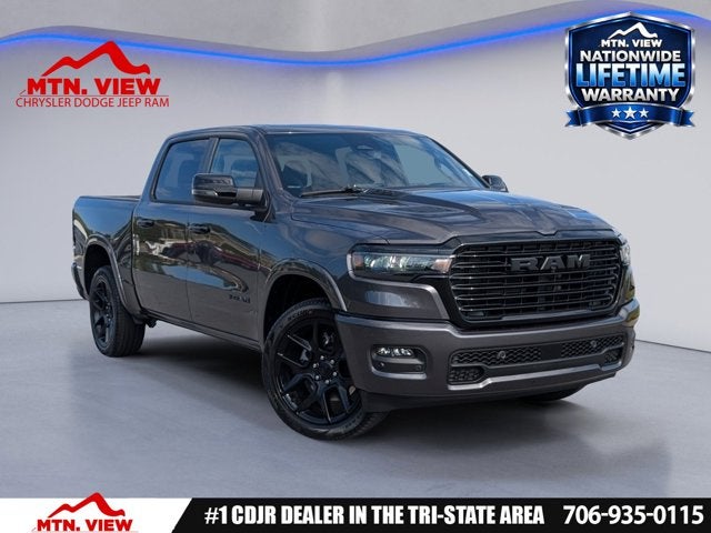 2026 RAM 1500 Laramie in Granite Crystal Metallic Clear-Coat Exterior Paint — front three-quarter view