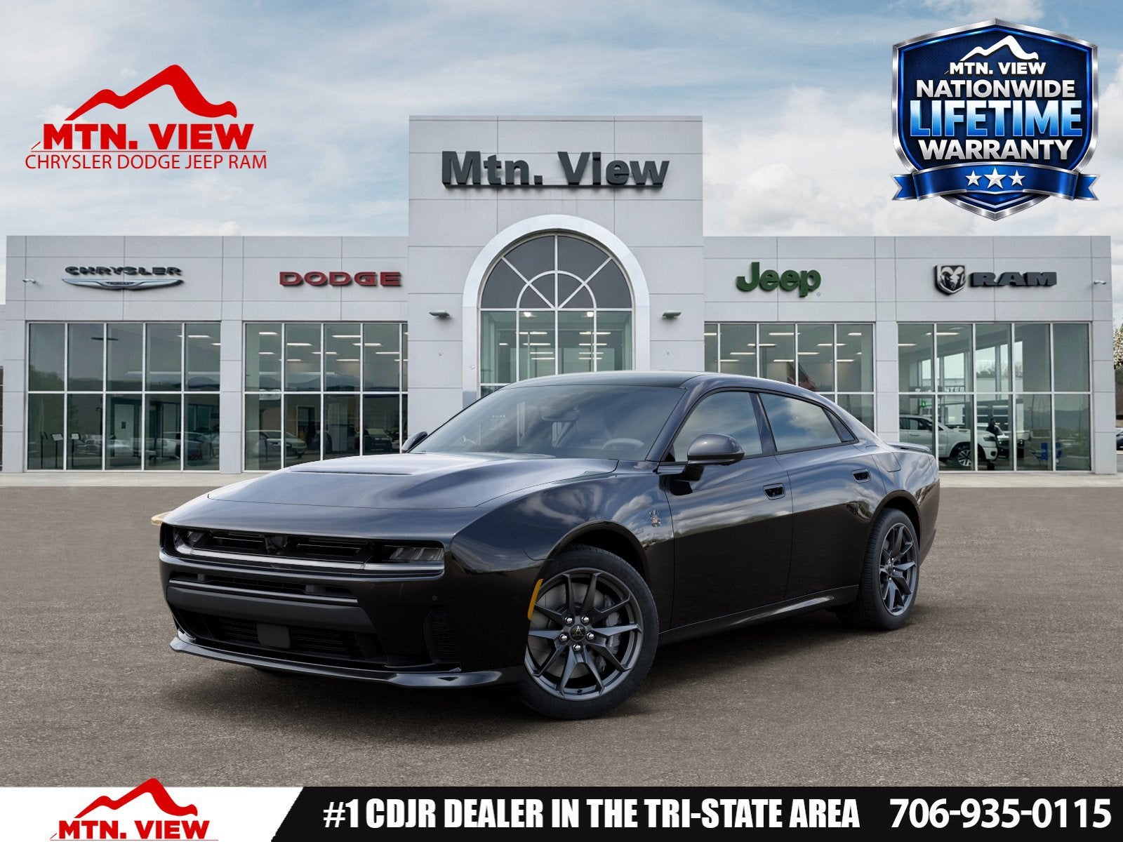 2026 Dodge Charger Scat Pack Plus in Diamond Black Crystal Pearlcoat — front three-quarter view