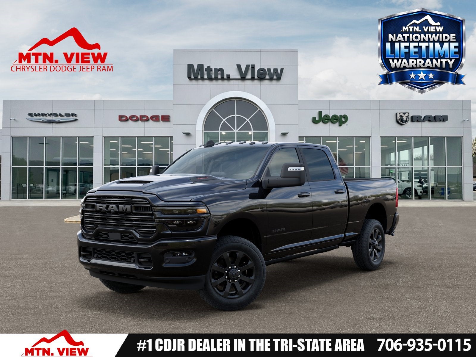 2026 RAM 2500 Laramie in Diamond Black Crystal Pearl-Coat Exterior Paint — front three-quarter view