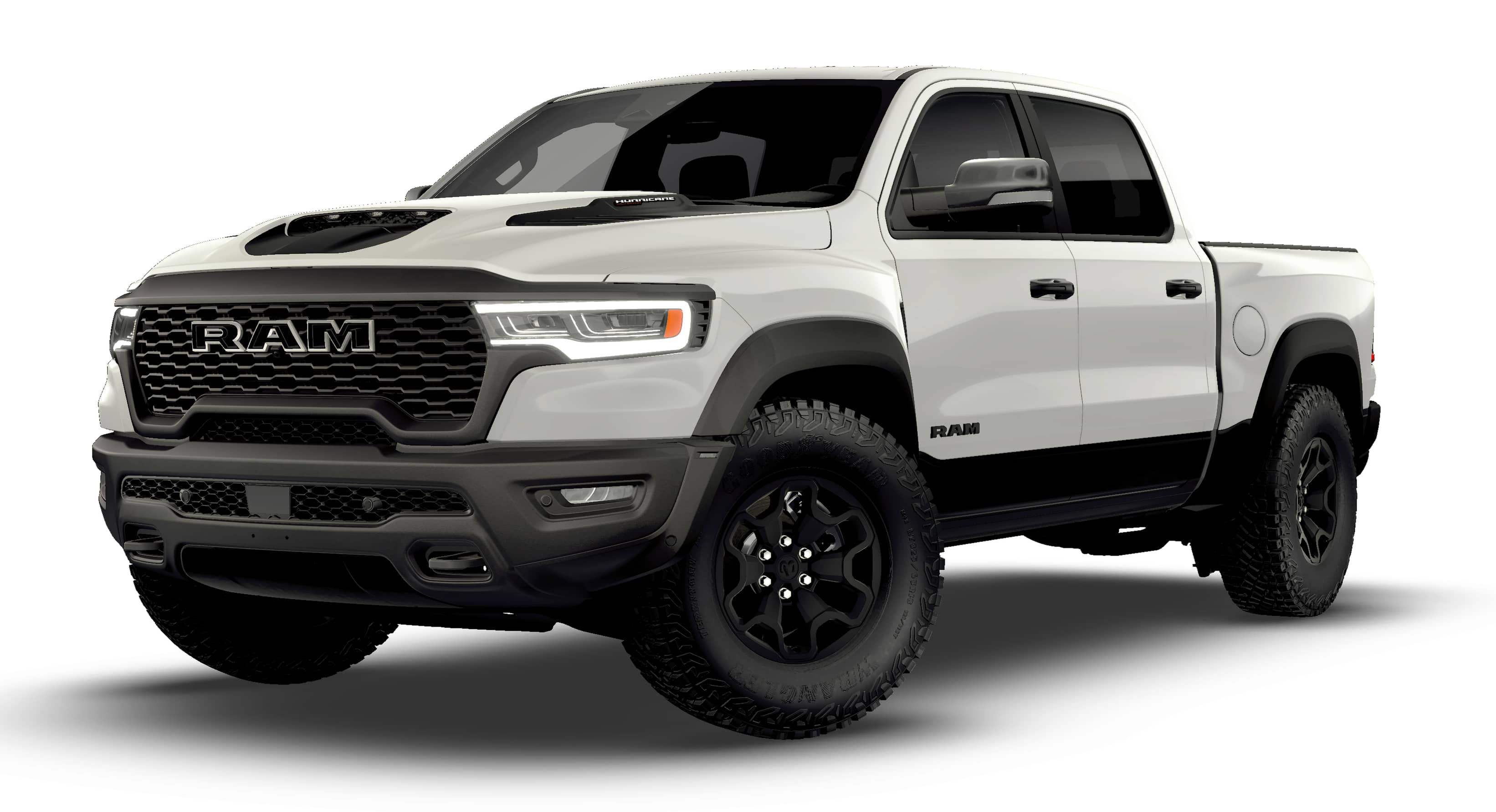 2026 RAM 1500 RAM 1500 RHO CREW CAB 4X4 5'7' BOX in Bright White Clear-Coat Exterior Paint — front three-quarter view