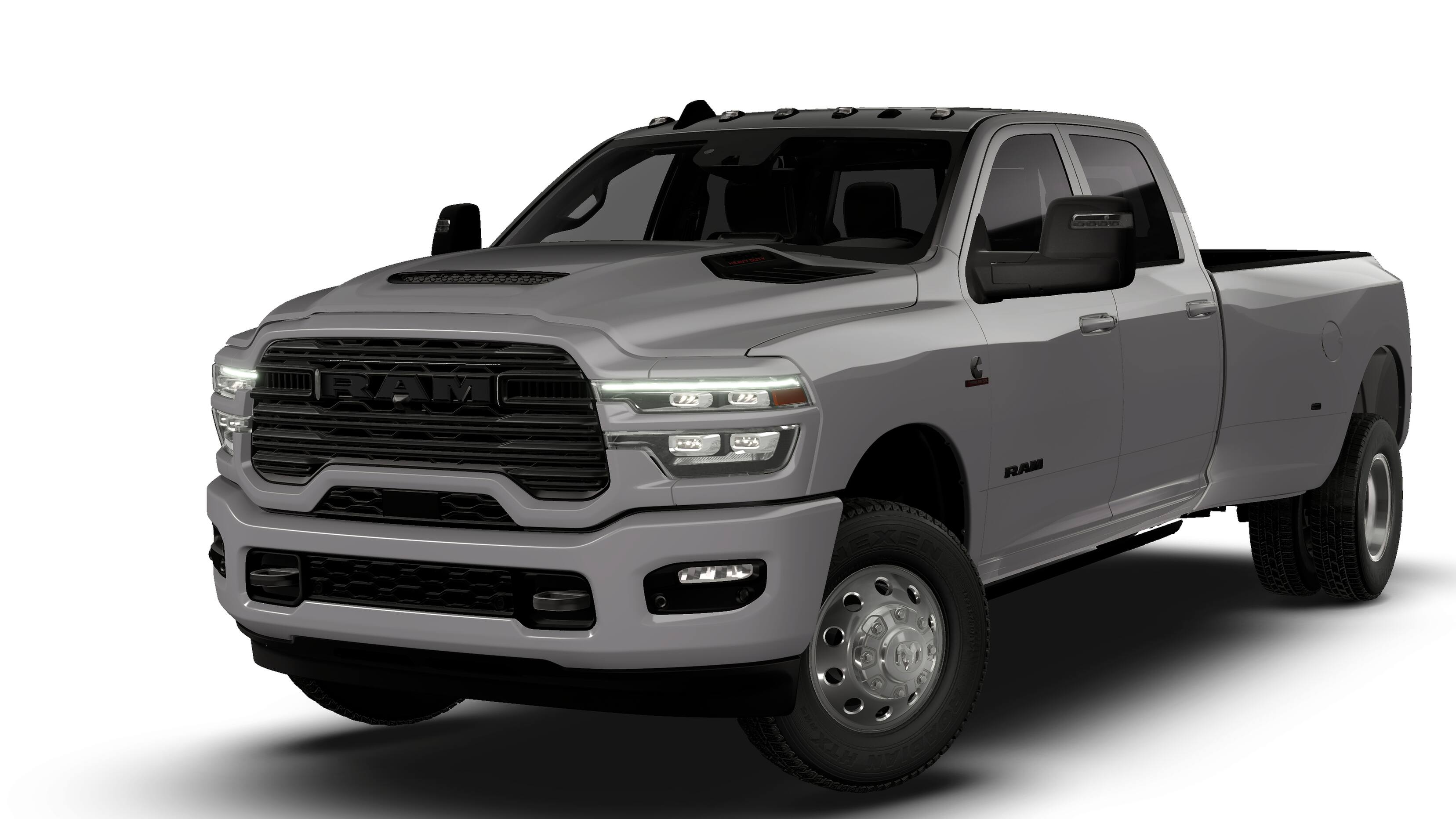 2026 RAM 3500 RAM 3500 LARAMIE CREW CAB 4X4 8' BOX in Ceramic Gray Clear-Coat Exterior Paint — front three-quarter view
